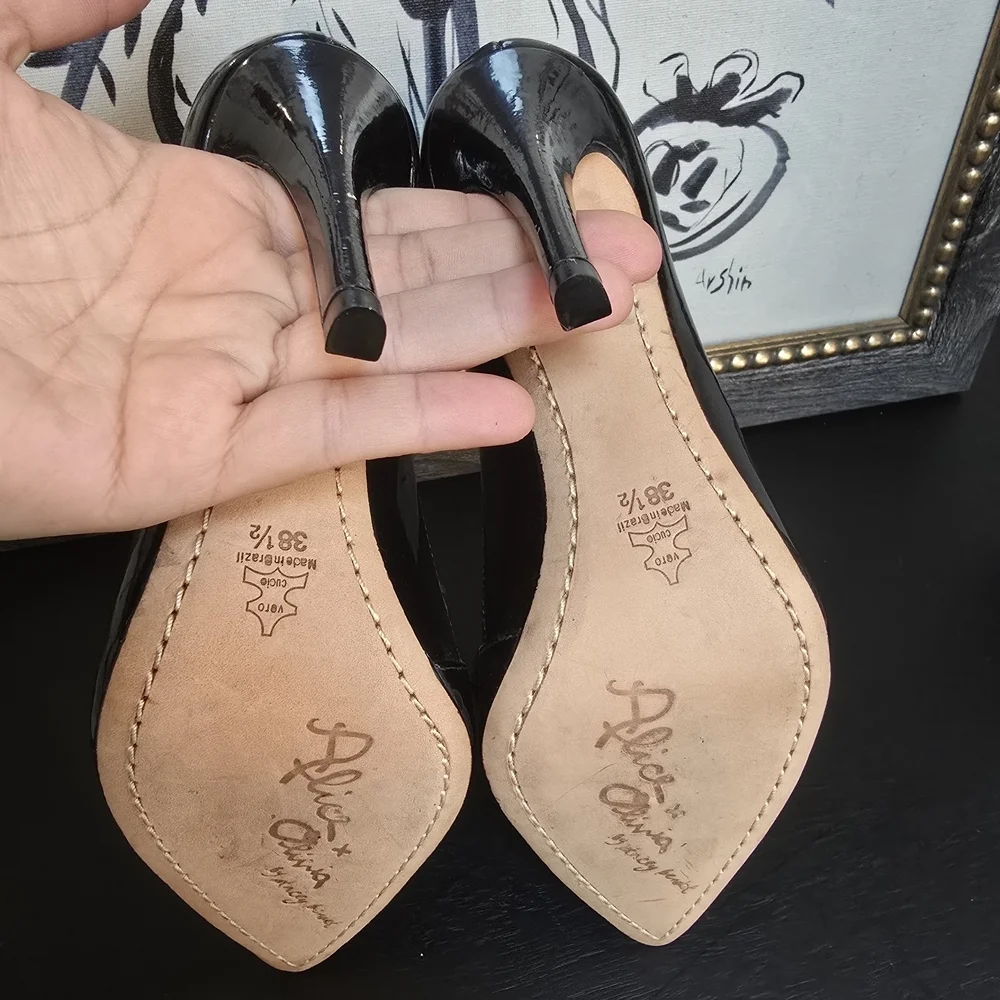 Alice & Olivia by Stacey Bendet Pointed Patent Leather Heels Shoes 38.5 Brasil